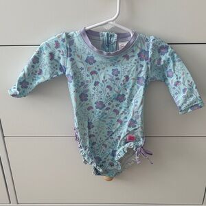 Ruffle Butts Floral Long Sleeve Swimsuit - Blue and Purple